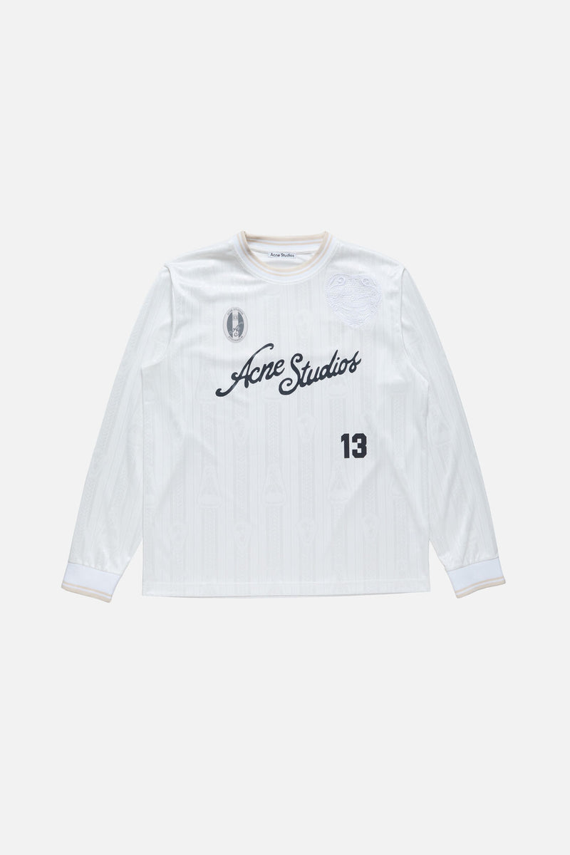 【即日発送】acne studios ポロシャツ 長袖 オフホワイト Logo cotton jersey polo shirt in grey - Acne Studios | Mytheresa