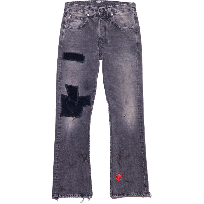 ENFANTS RICHES DEPRIMES - Patchwork Flare Jeans Black