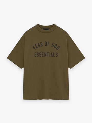 ESSENTIALS - Jersey Crewneck T-Shirt Olive