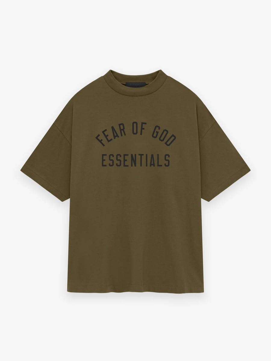 ESSENTIALS - Jersey Crewneck T-Shirt Olive