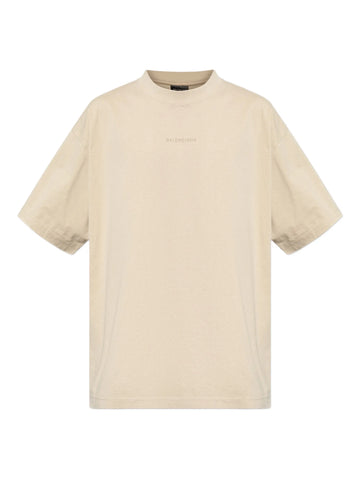 BALENCIAGA - Back Embroidered Jersey T-Shirt Beige