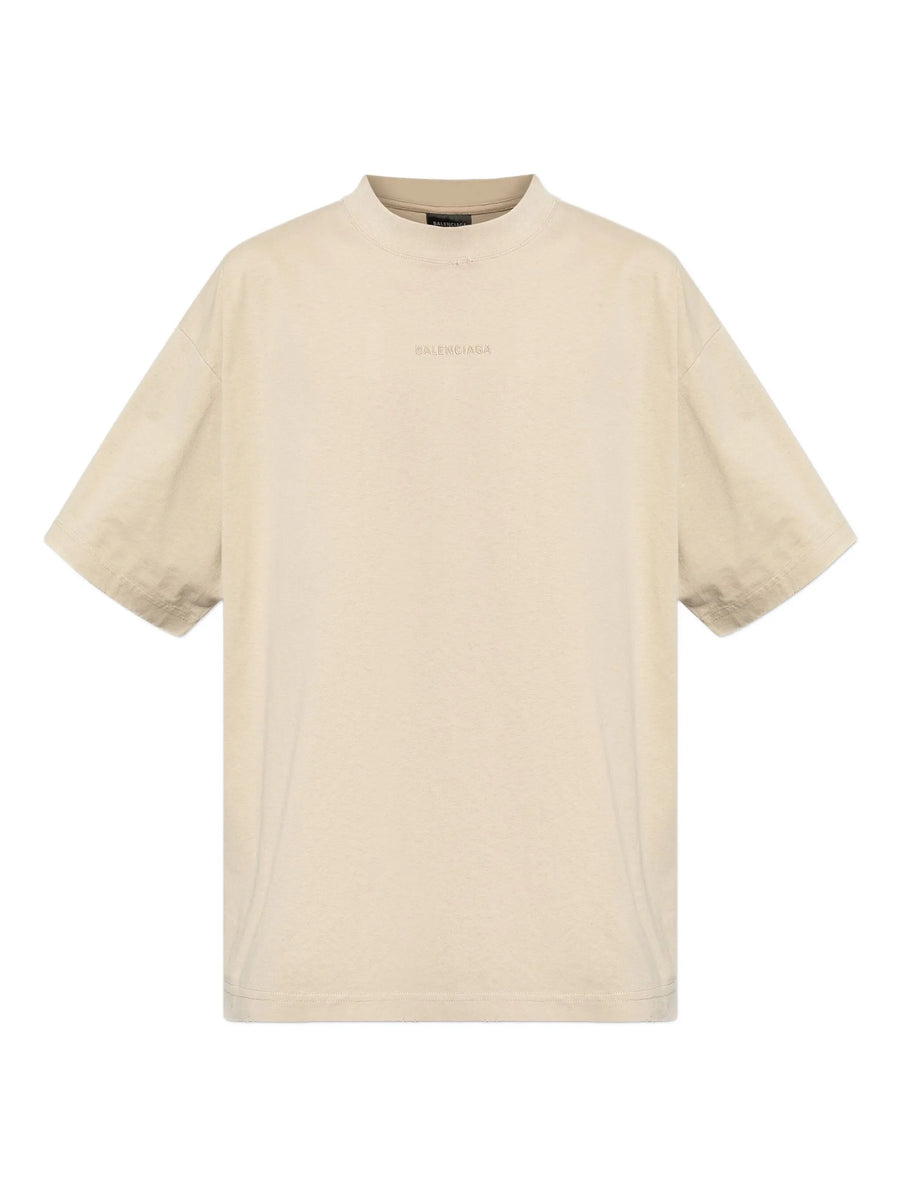 BALENCIAGA - Back Embroidered Jersey T-Shirt Beige