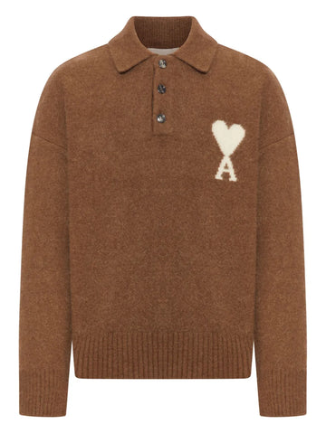 AMI - ADC Polo Sweater Noisette Ecru