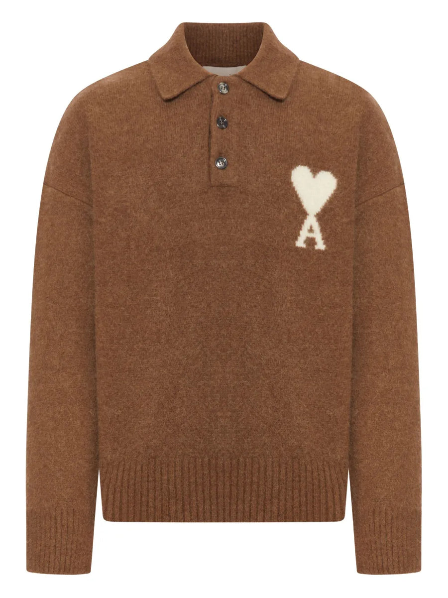 AMI - ADC Polo Sweater Noisette Ecru