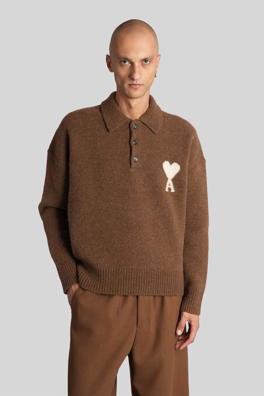 AMI - ADC Polo Sweater Noisette Ecru