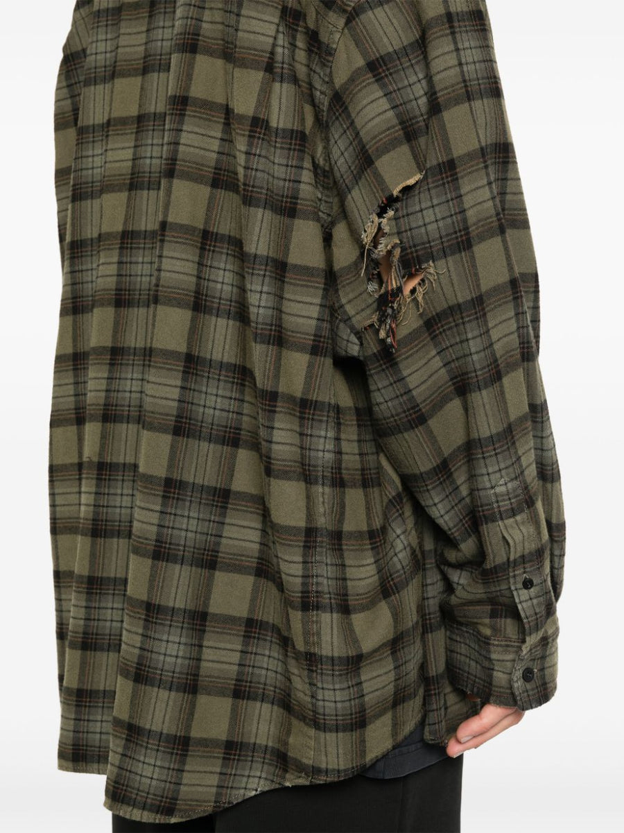 BALENCIAGA - Overprint Check Flannel Khaki