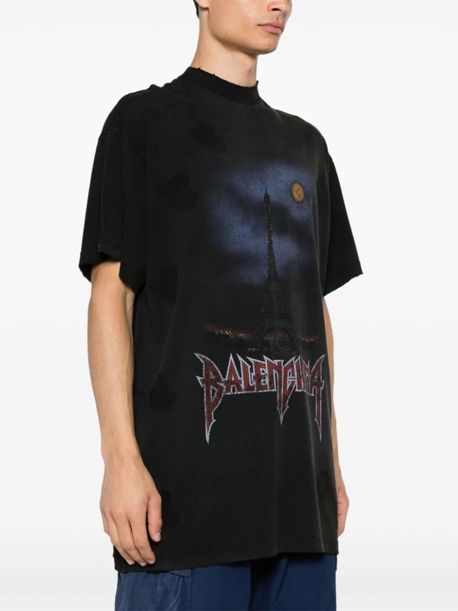 BALENCIAGA - Paris Moon Crypto Tee Wash Black