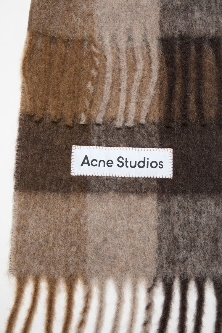 ACNE STUDIOS - Mohair Checked Scarf Dark Brown White Brown